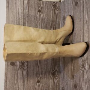 Reiss Beige Leather And Canvas High Heel Knee Length Women Boots Size 39(8)